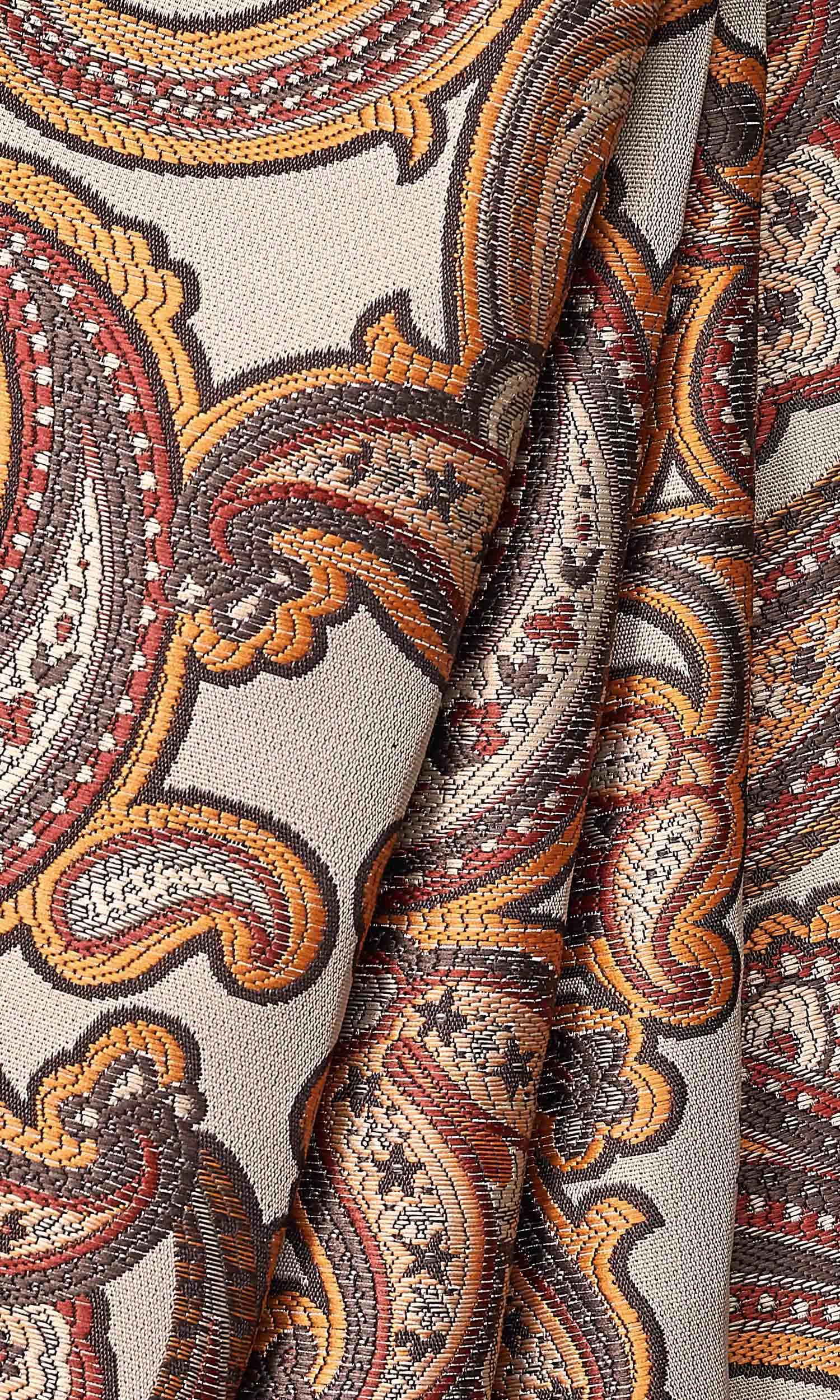 Paisley Window Treatments Fabric By the Yard (Brown/ Russet Red/ Deep Yellow)