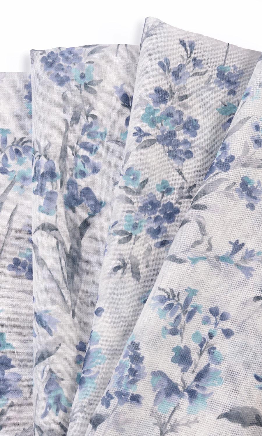 Sheer Floral Print Free Fabric Material Sample (Blue/ Grey)