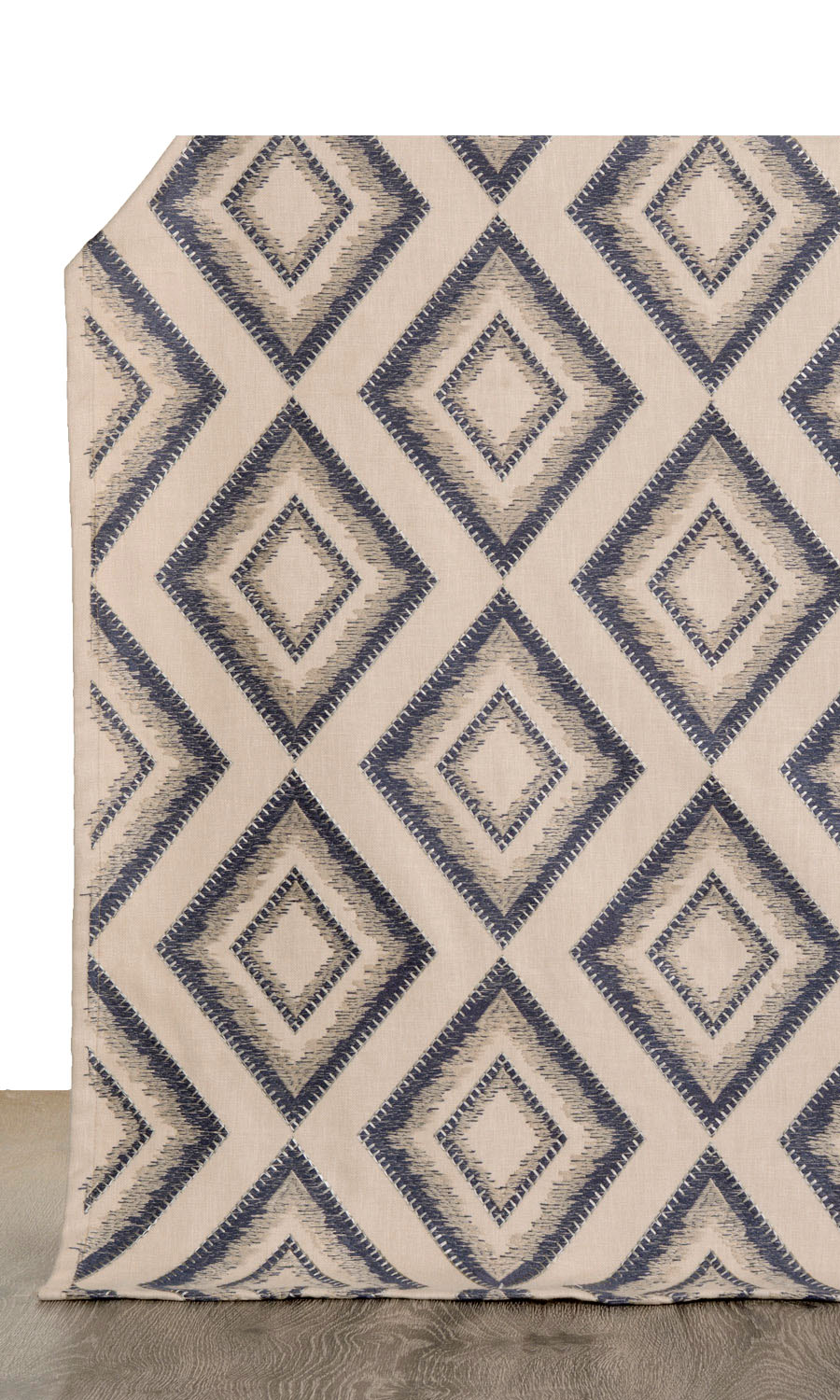 Embroidered Home Décor Fabric By the Yard (Oyster Beige/ Navy Blue)