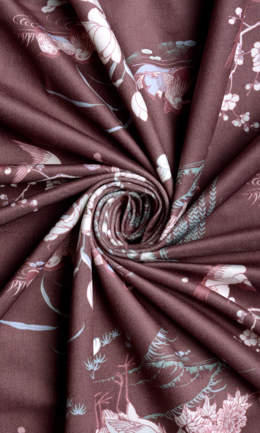 Chinoiserie Toile Velvet Fabric Sample for Roman Blinds & Shades (Burgundy Red)