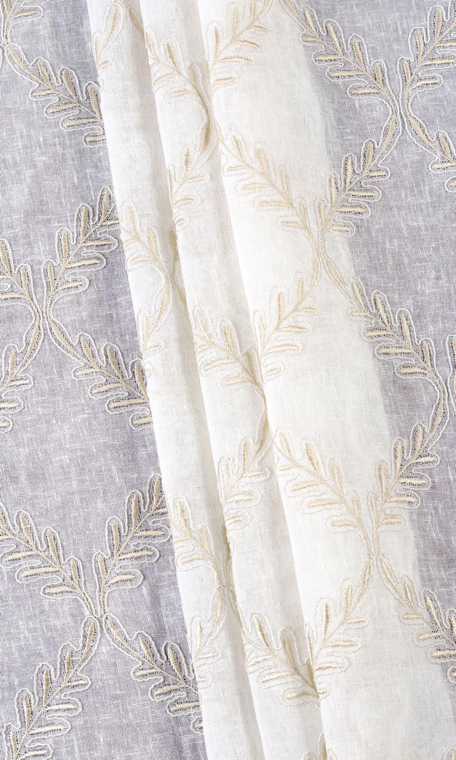Sheer Floral Embroidered Window Treatments Fabric By the Yard (White/ Beige)