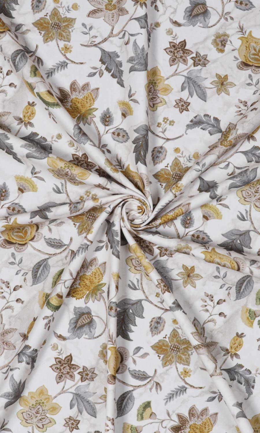Floral Cotton Fabric Material By the Yard (Grey/ Yellow)