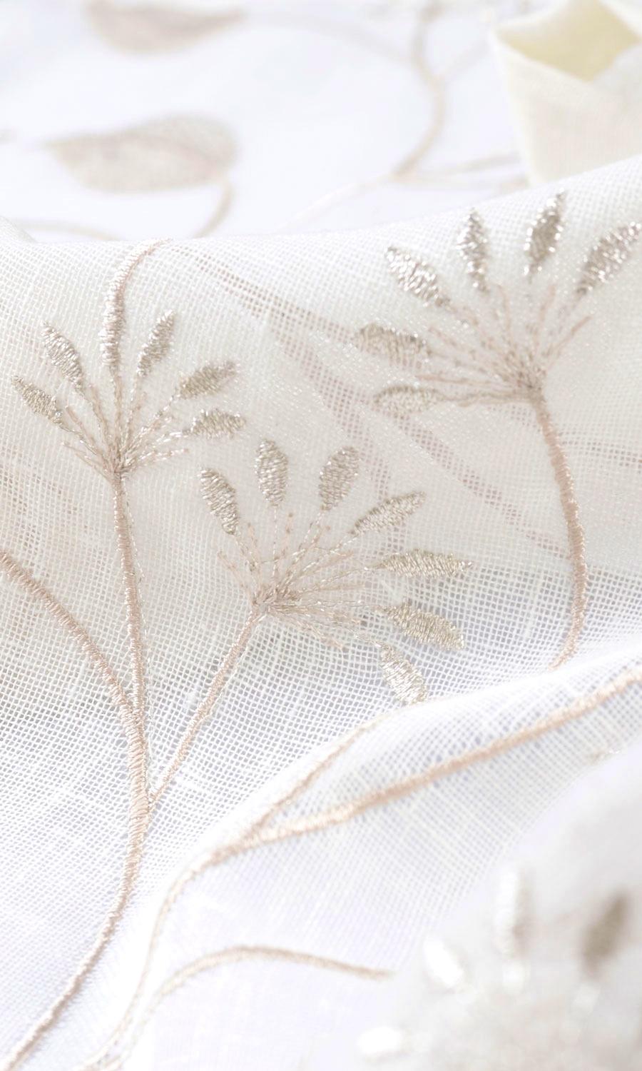Sheer Floral Embroidered Fabric Sample for Roman Blinds & Shades (White/ Beige)