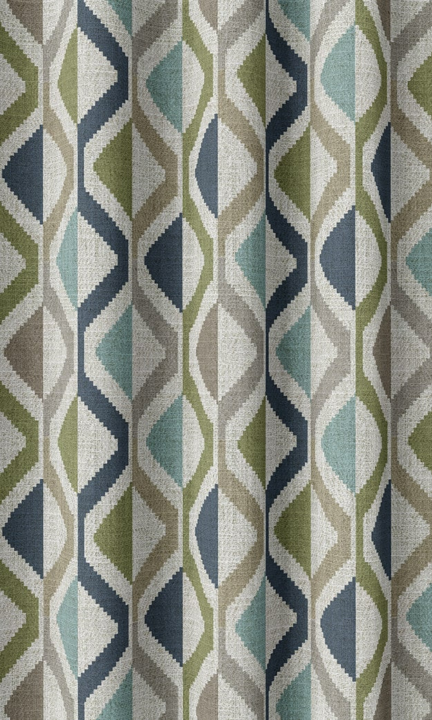 Chevron Striped Window Treatments Fabric By the Metre (Blue/ Green/ Grey)