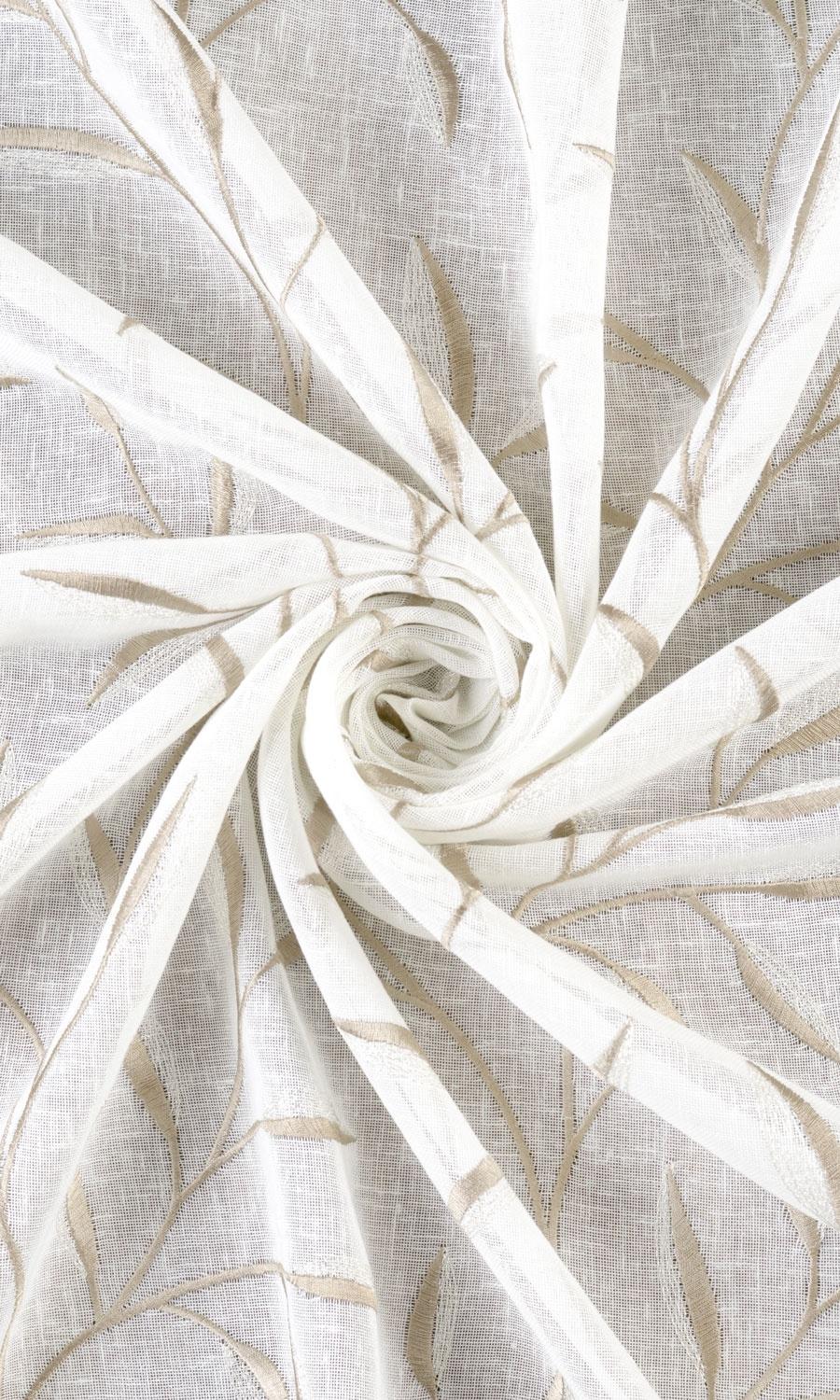 Sheer Floral Embroidered Home Textile Fabric Material Sample (White/ Brown)