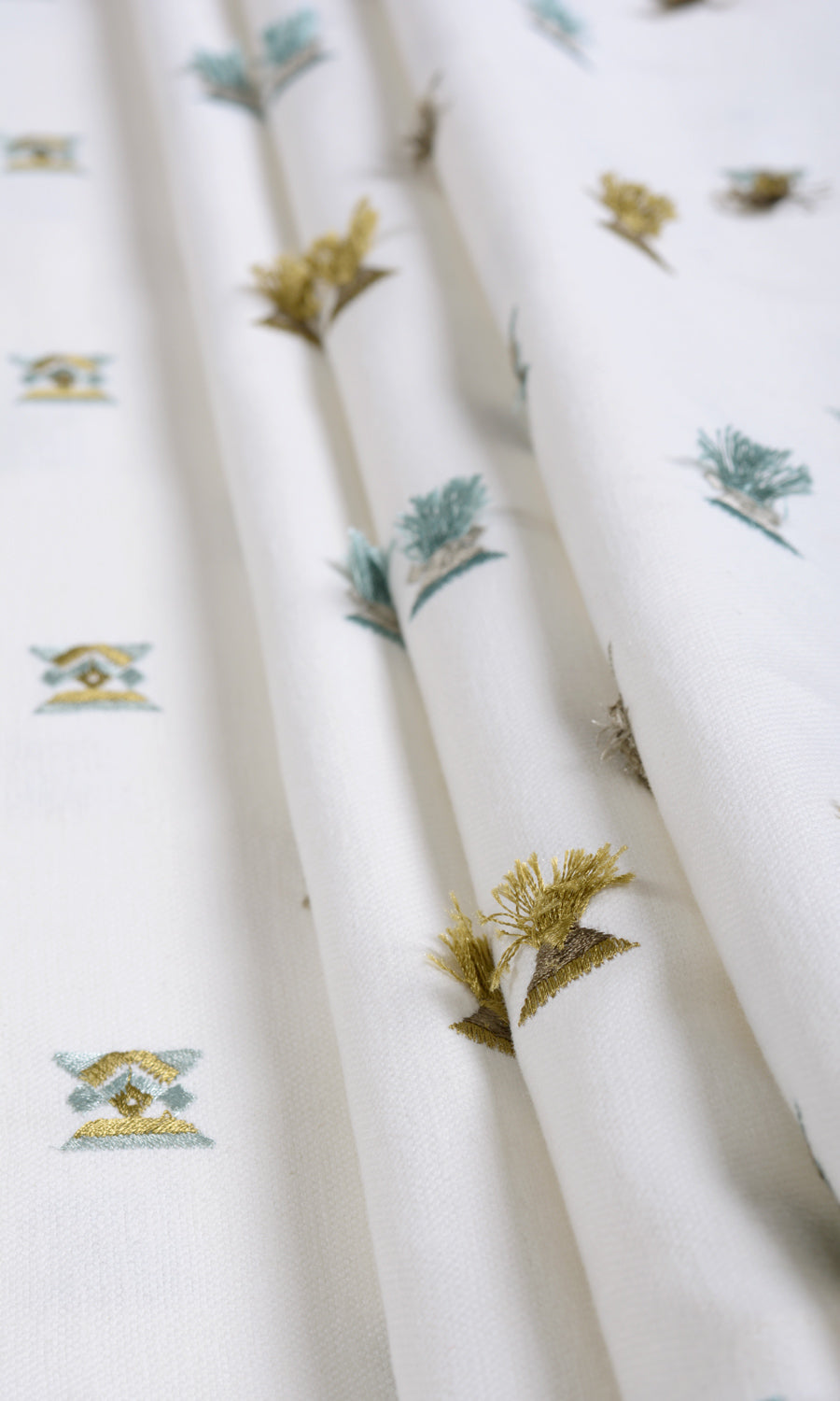 Embroidered Fabric Sample for Roman Blinds & Shades (Green/ Blue/ White)