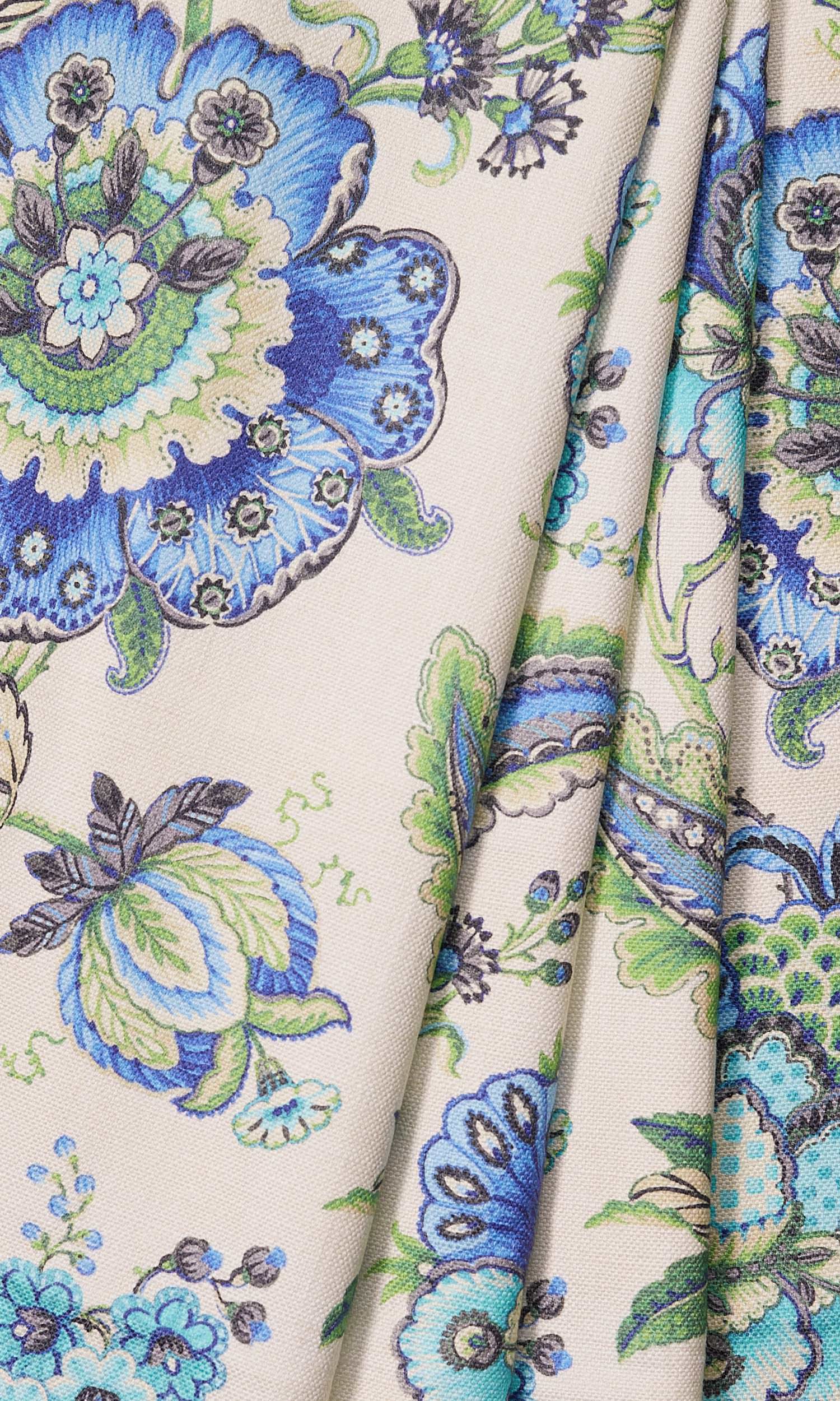 Floral Cotton Home Décor Fabric By the Yard (Turquoise/ Ultramarine Blue)