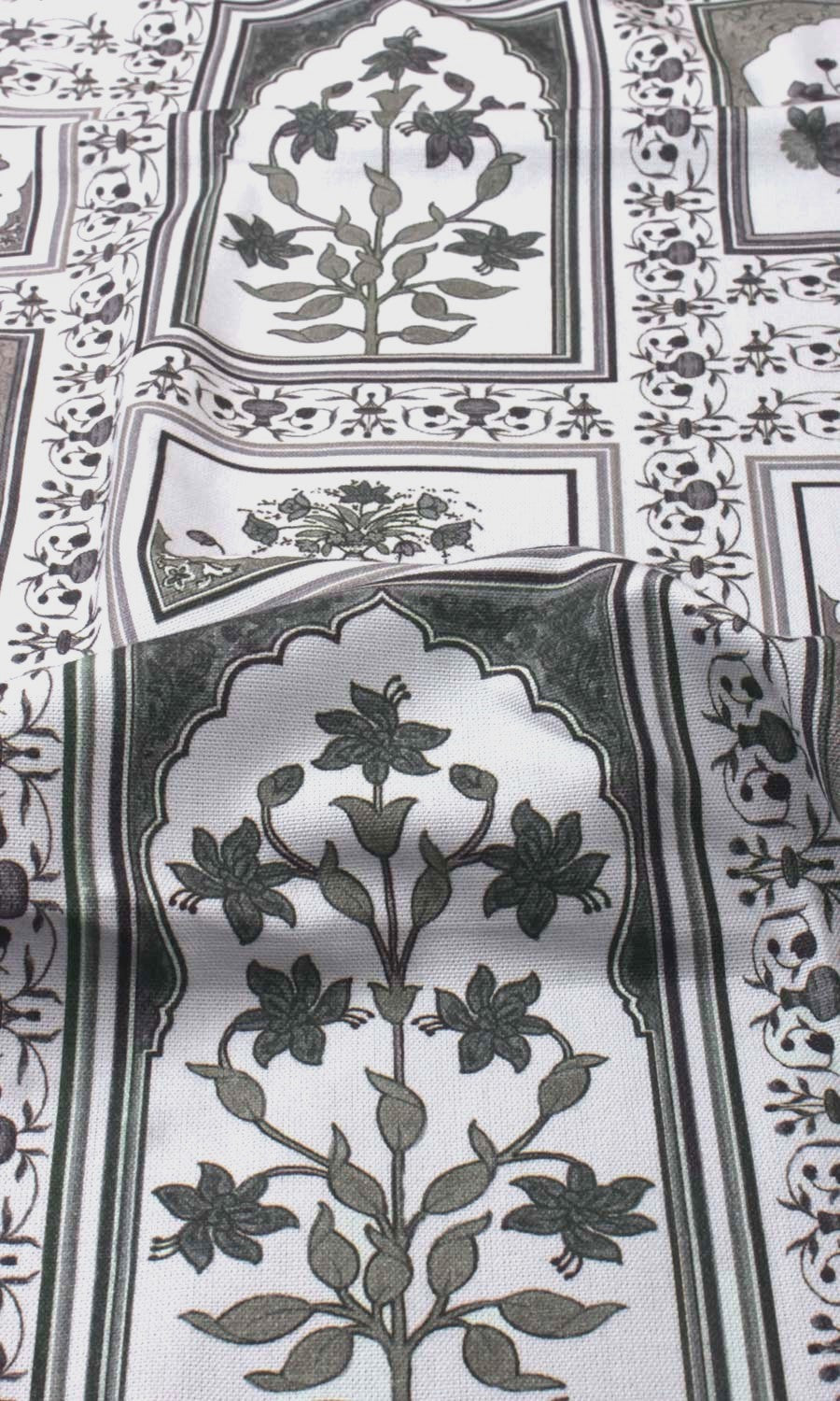 Floral Cotton Fabric Sample for Roman Blinds & Shades (White/ Grey)