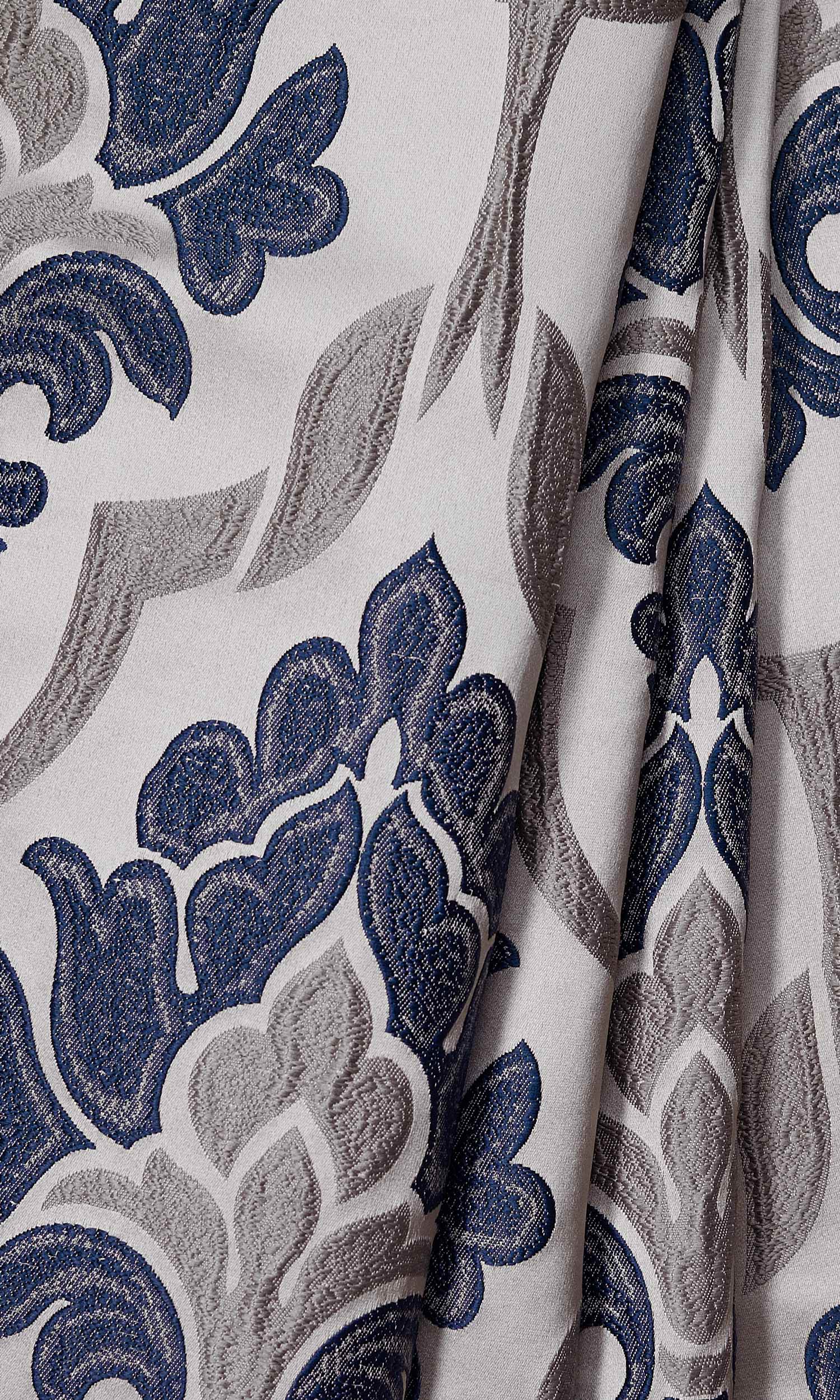Damask Window Treatments Fabric By the Yard (Navy Blue/ Grey)