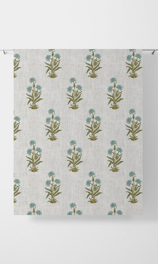 Modern Floral Home Décor Fabric By the Yard (Green/ Blue/ White)