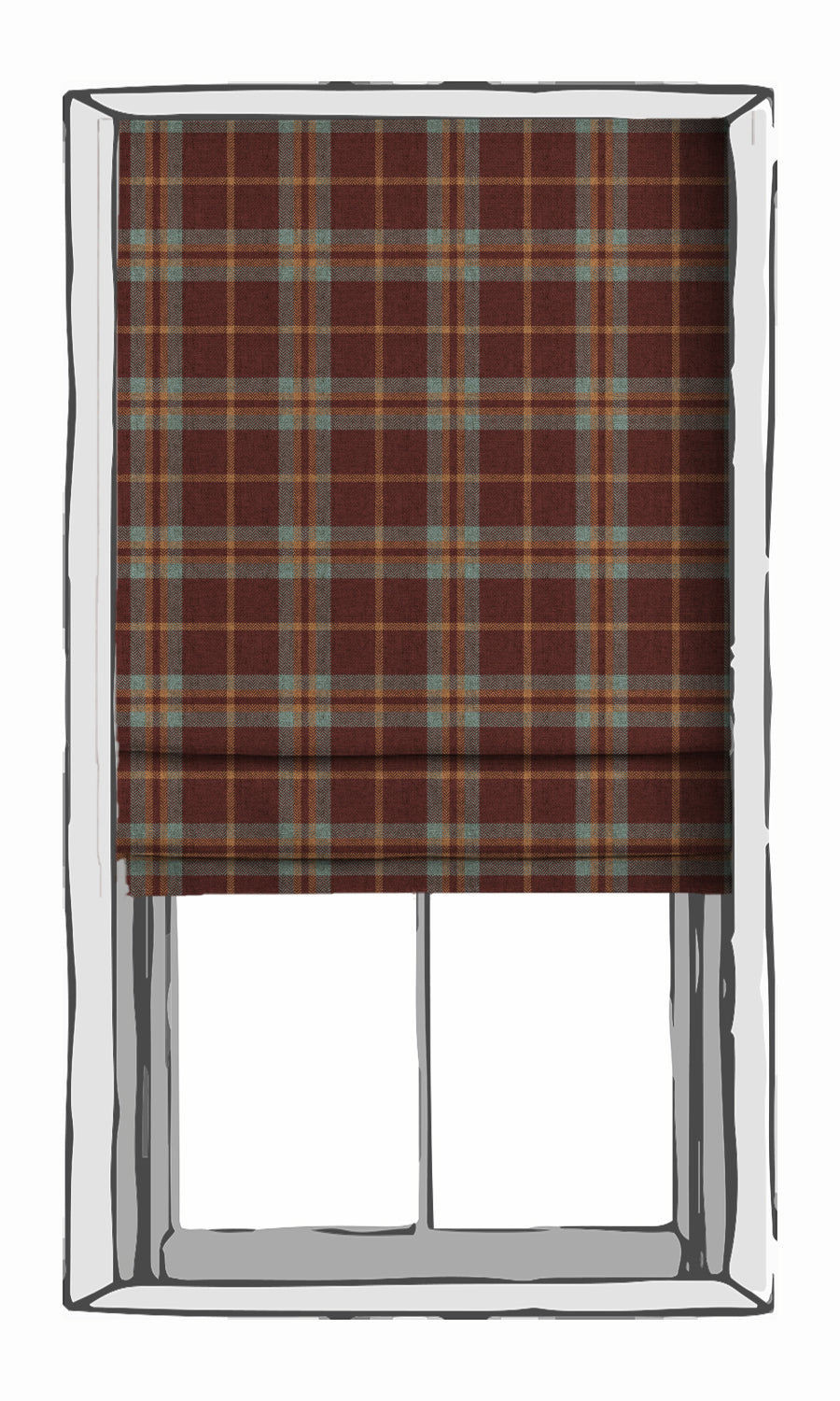 Checkered Window Treatments Fabric By the Yard (Wine Red/ Orange/ Blue)