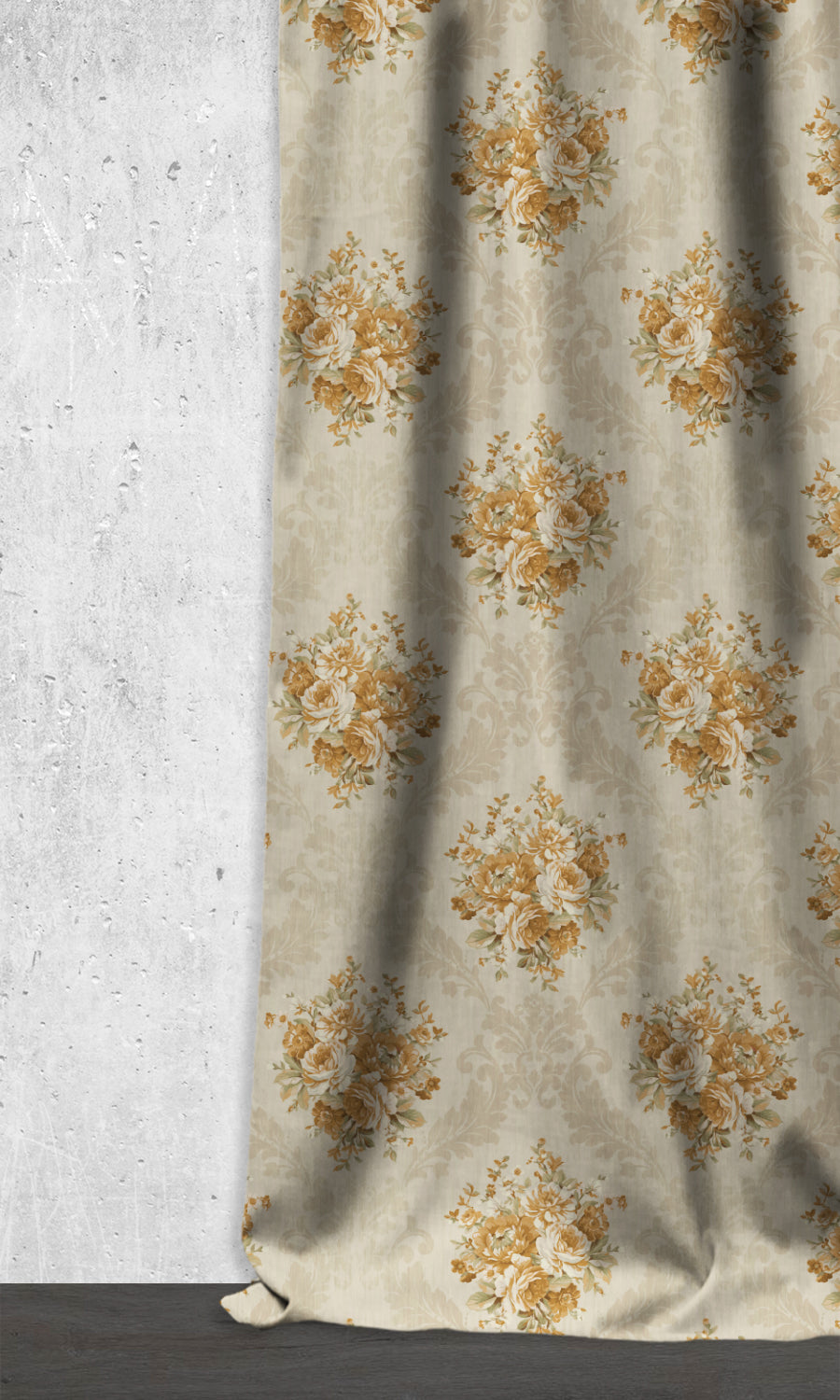 Dimout Floral Home Décor Fabric By the Yard (Yellow/ Ivory/ Beige)