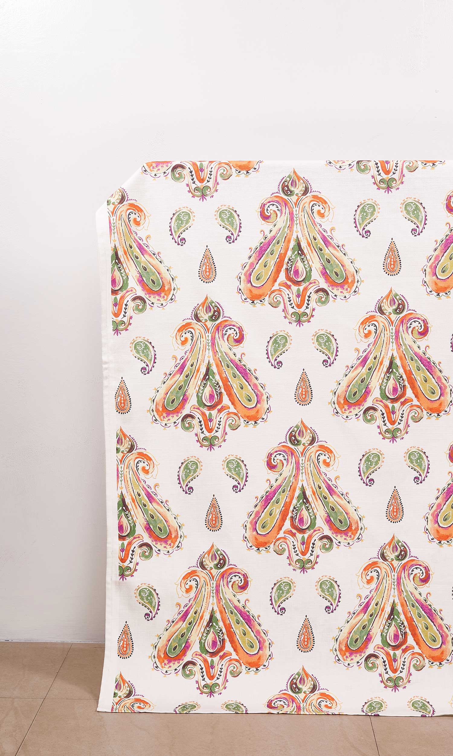 Paisley Print Window Treatments Fabric Sample (Green/ Orange)