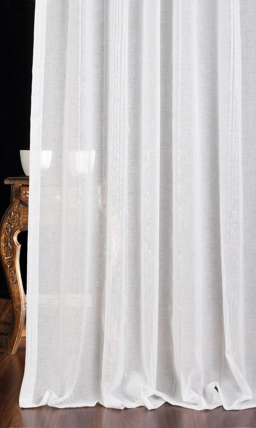 Striped Sheer Window Treatments Fabric Sample (White)