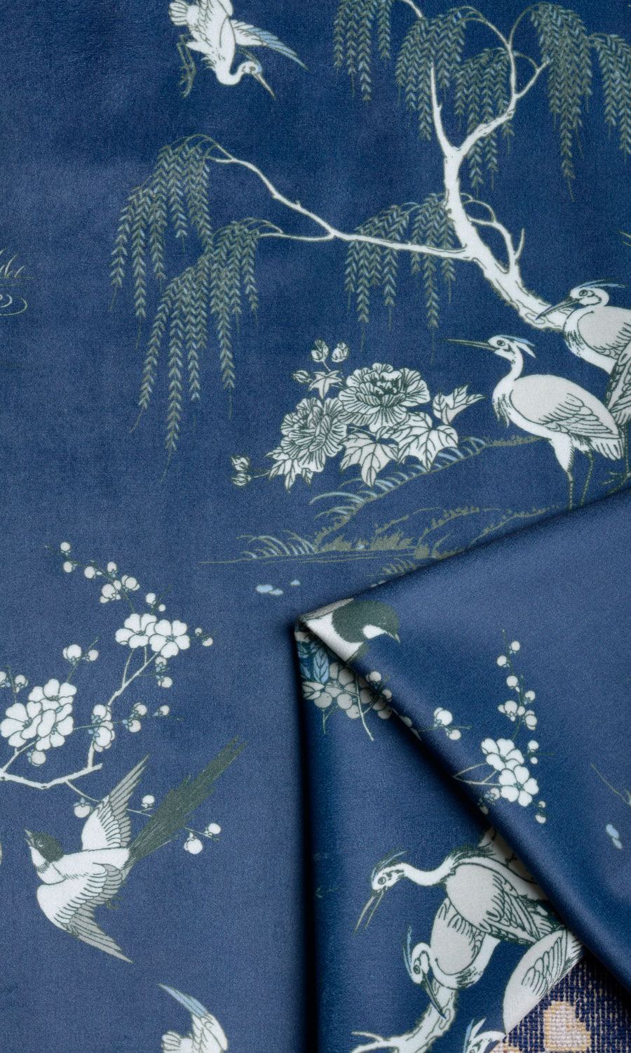 Chinoiserie Toile Velvet Free Fabric Material Sample (Navy Blue)