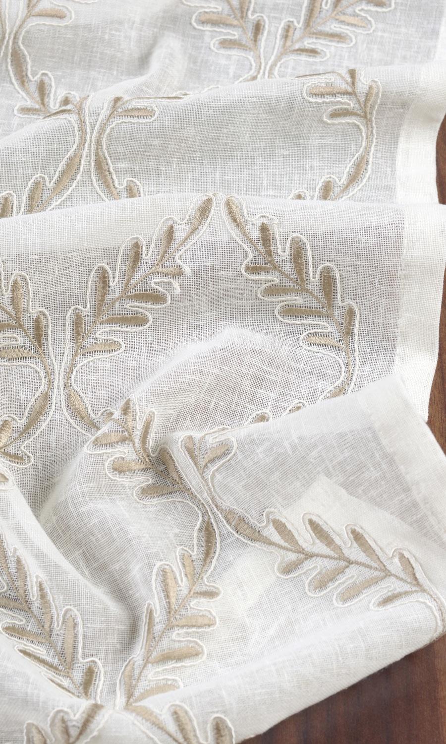 Sheer Floral Embroidered Fabric By the Yard for Curtains & Drapes (White/ Brown)