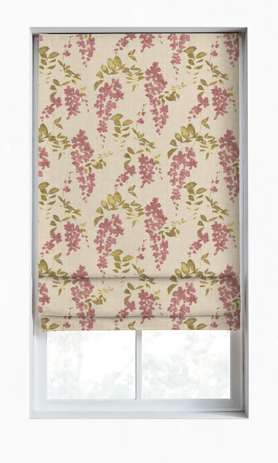 Dimout Floral Window Treatments Fabric By the Yard (Pink/ Cream)