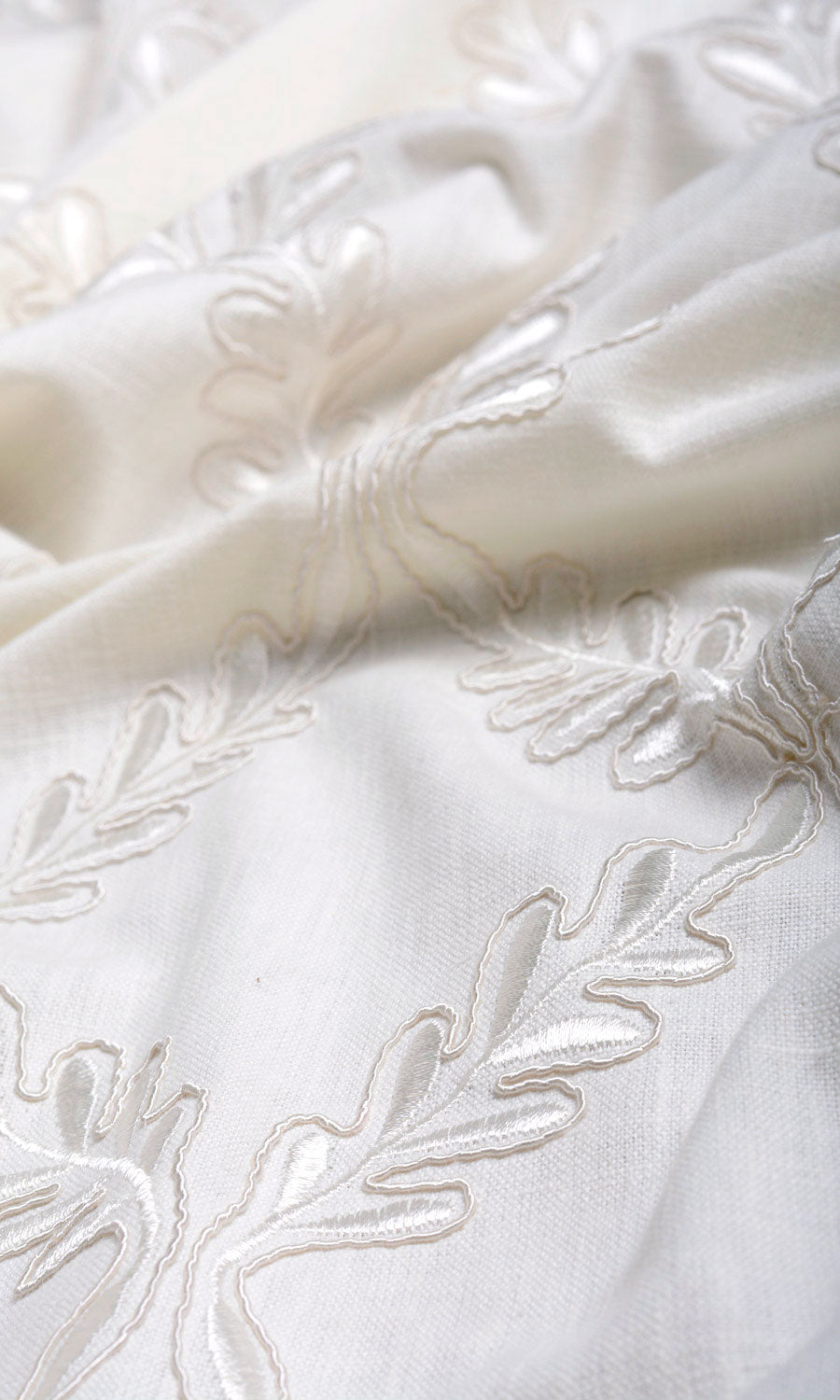 Poly-Linen Embroidered Home Textile Fabric Material By the Yard (White/ Cream)