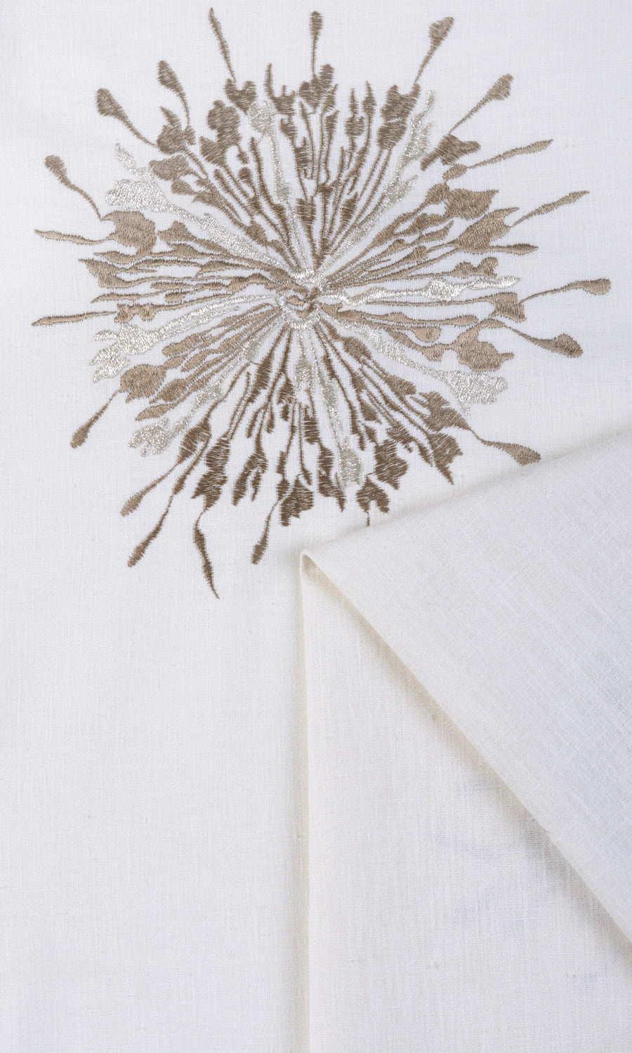 Sunburst Embroidered Fabric By the Yard for Curtains & Drapes (White/ Coffee Brown)