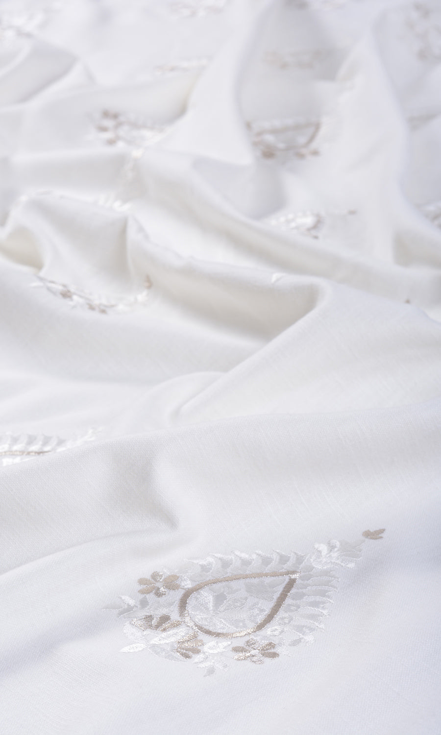 Embroidery Fabric By the Yard for Curtains & Drapes (Pure White/ Pale Gray)