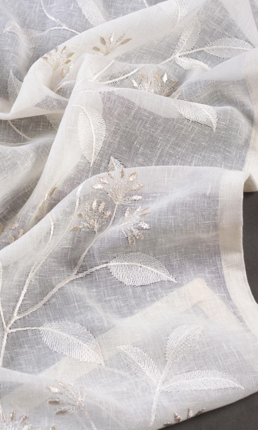 Floral Sheer Free Fabric Material Sample (White/ Cream)