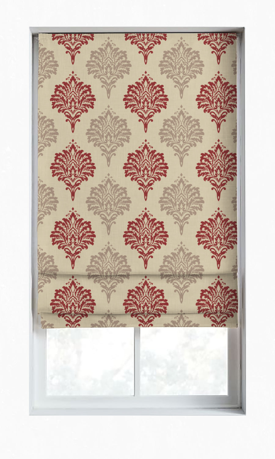 Damask Dimout Window Treatments Fabric By the Yard (Red/ Stone Grey)