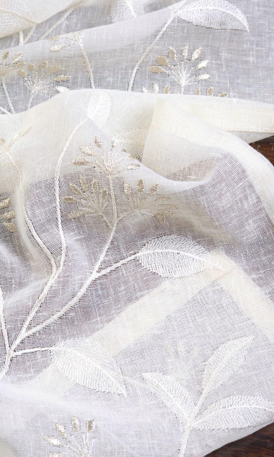 Floral Sheer Fabric Sample for Roman Blinds & Shades (White/ Cream)