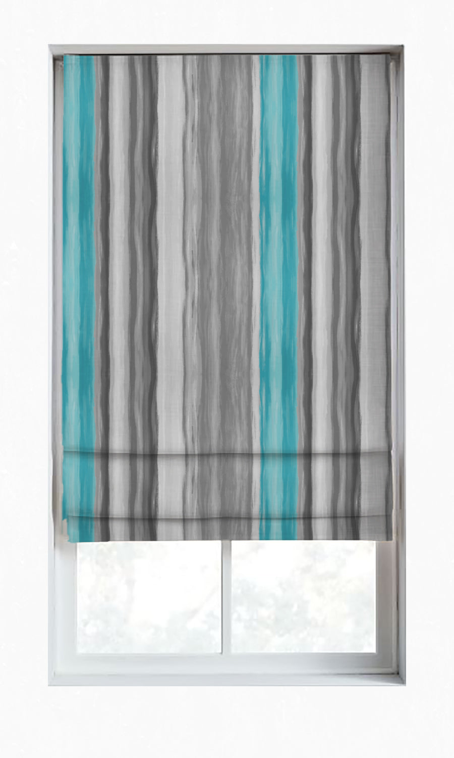 Dimout Striped Home Décor Fabric By the Yard (Grey/ Turquoise Blue)