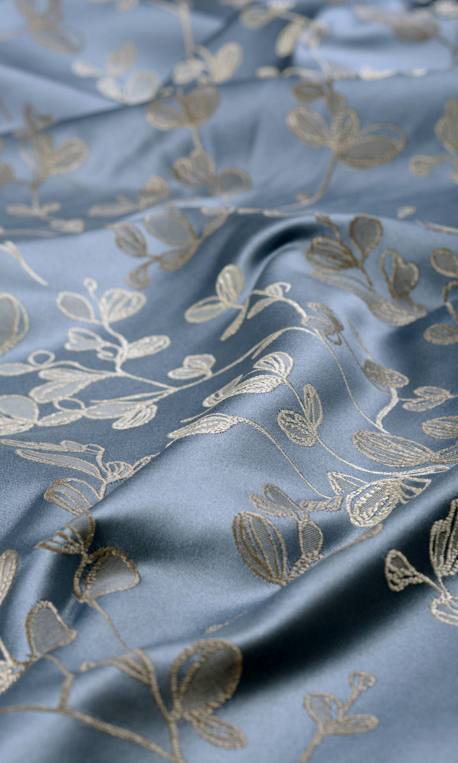 Floral Fabric By the Yard for Curtains & Drapes (Navy Blue/ Ivory-Beige)