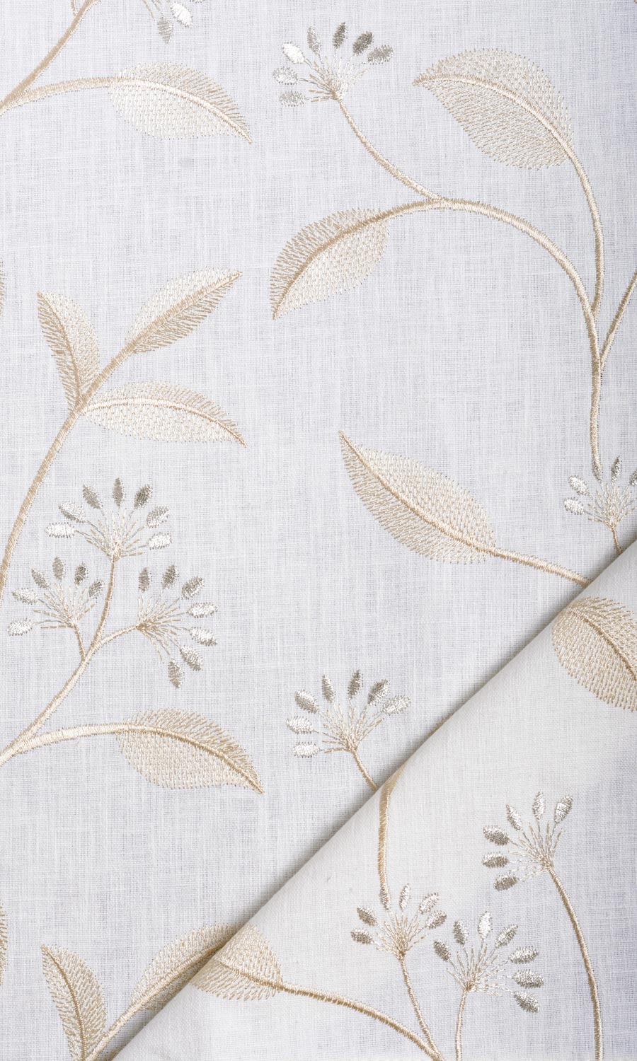 Floral Embroidery Free Fabric Material Sample (White/ Cream)