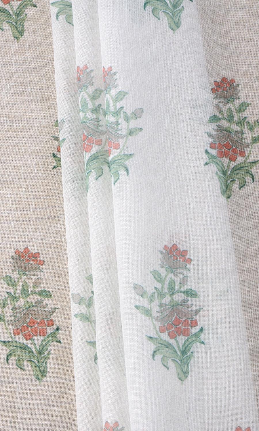 Sheer Floral Window Treatments Fabric Sample (White/ Red/ Green)