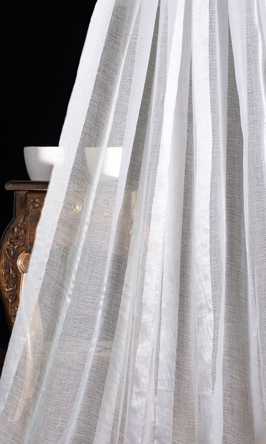 Striped Sheer Home Textile Fabric Material Sample (White)