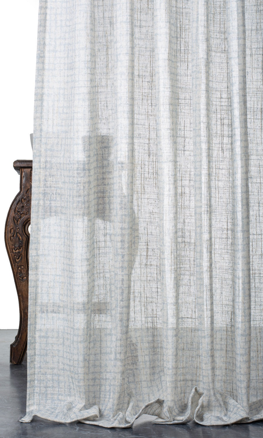 Checked Sheer Window Treatments Fabric Sample (White/ Turquoise Blue)