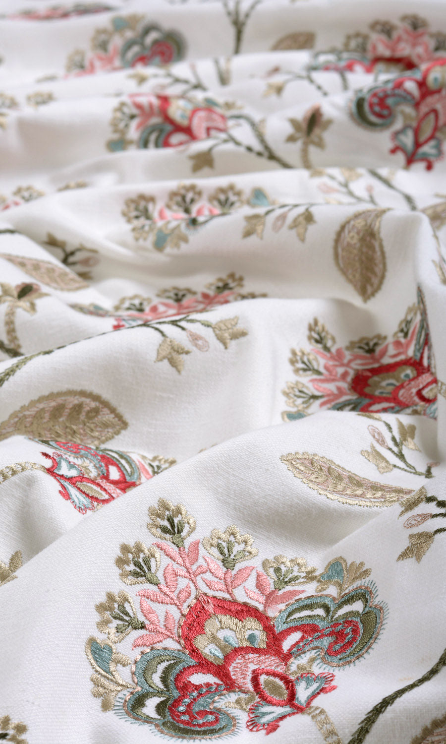 Floral Embroidery Fabric By the Yard for Curtains & Drapes (White/ Red/ Pink)