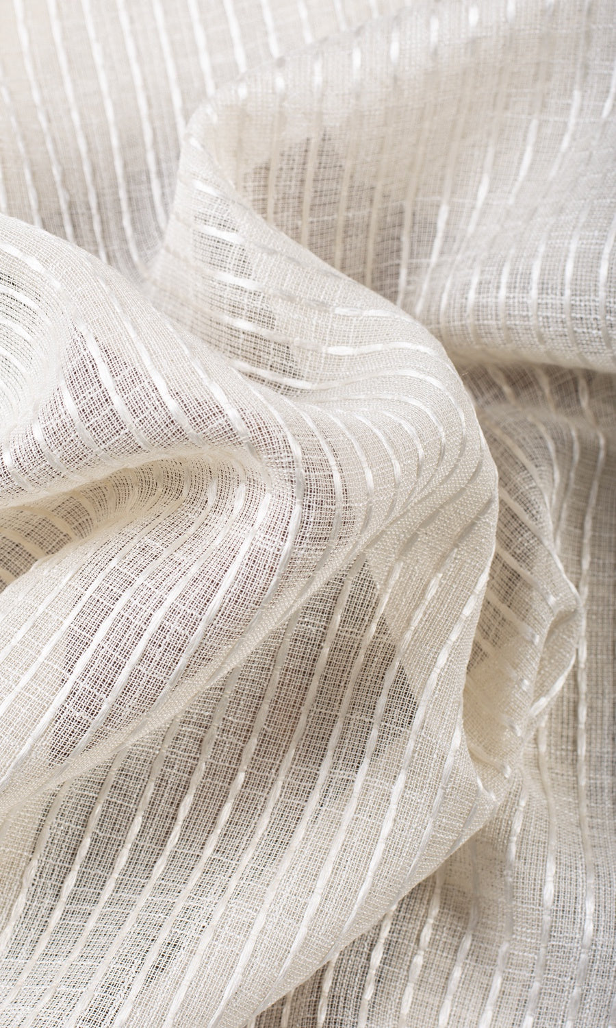 Embroidered Striped Sheer Home Décor Fabric By the Yard (Creamy Beige)
