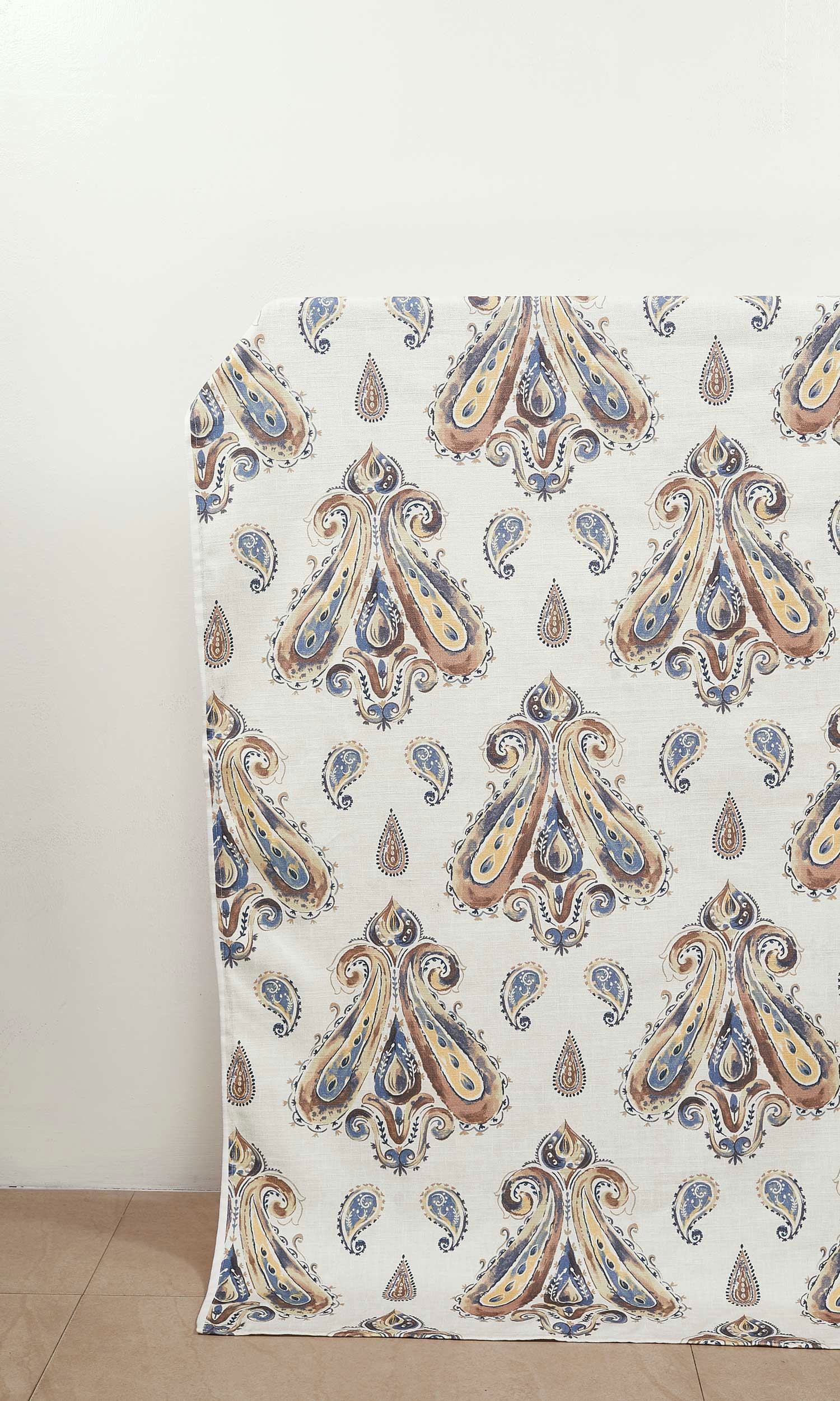 Paisley Print Window Treatments Fabric By the Yard (Brown/ Blue)