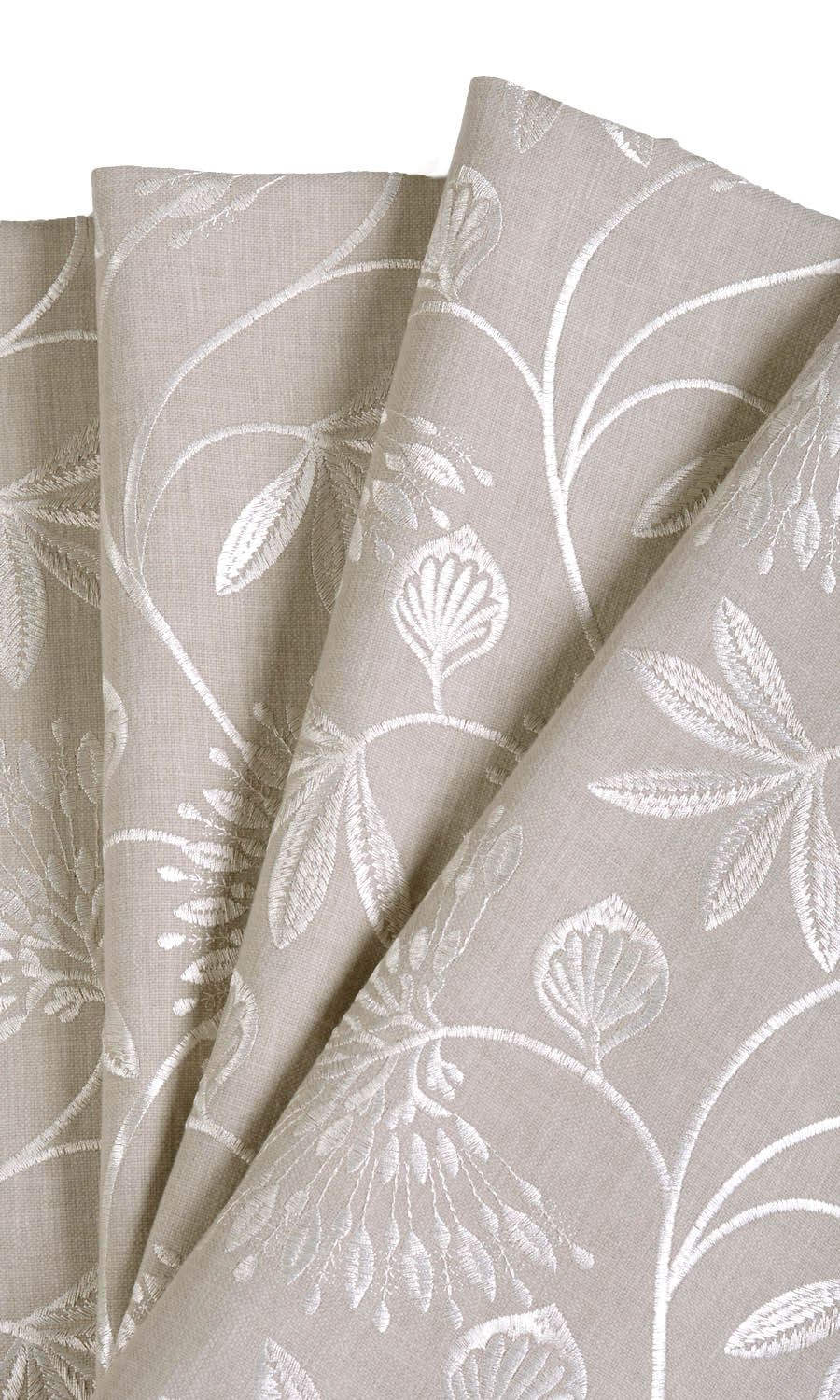 Floral Embroidered Poly-Cotton Home Textile Fabric Material By the Yard (Beige)