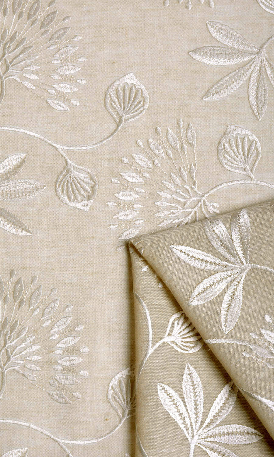 Floral Semi Sheer Fabric Material By the Yard (Wheat Beige/ White)