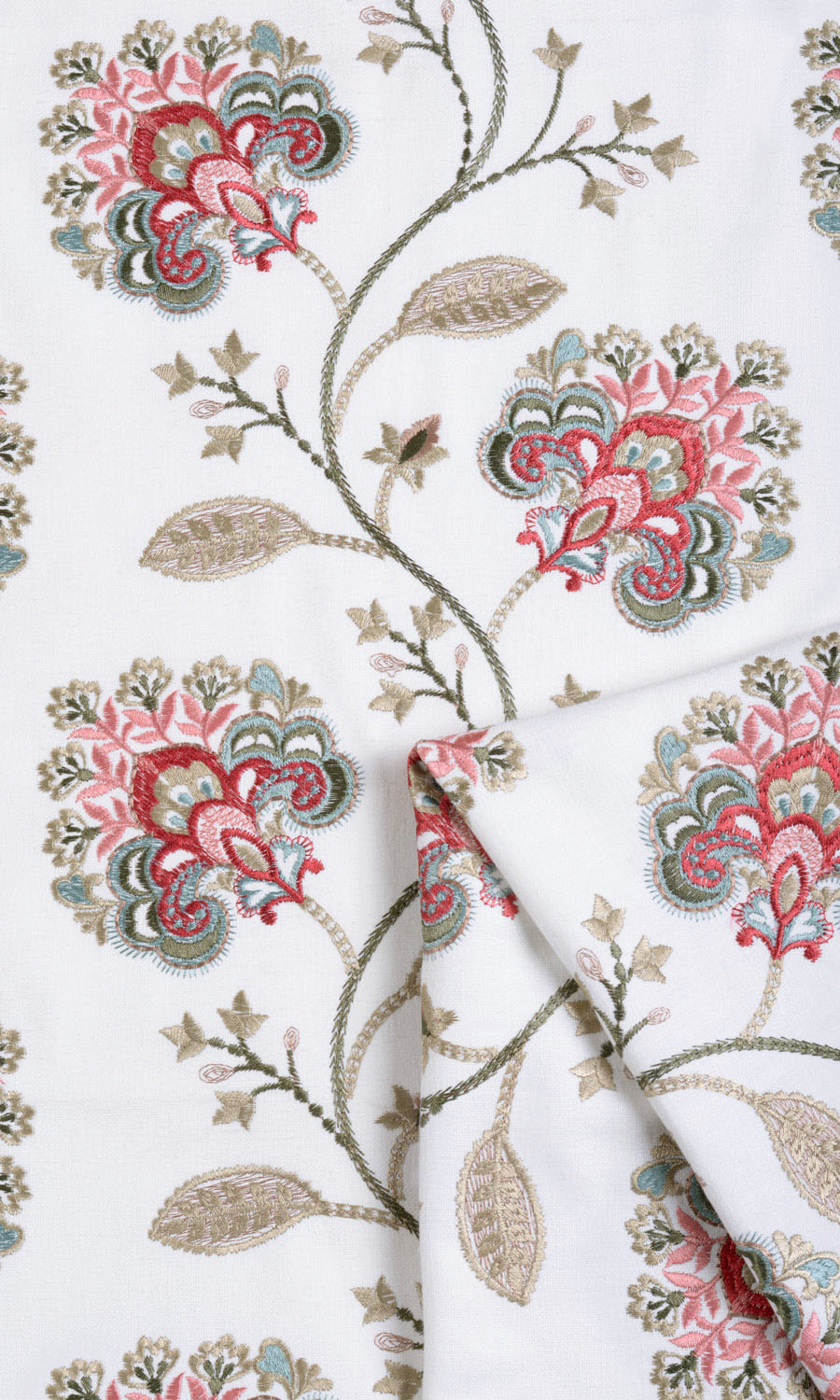 Floral Embroidery Window Treatments Fabric By the Yard (White/ Red/ Pink)
