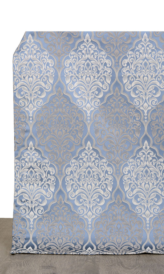 Damask Home Décor Fabric Sample (Navy Blue/ White)