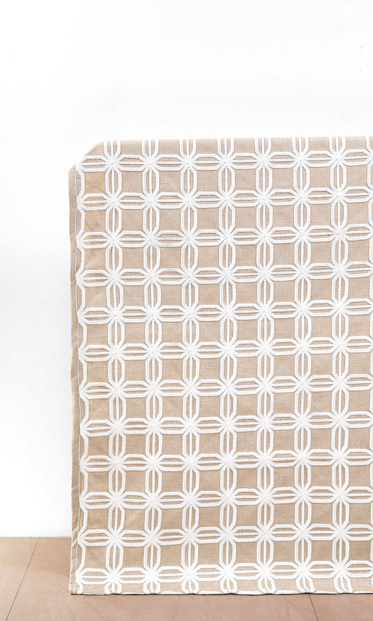 Geometric Cotton-Linen Home Décor Fabric By the Metre (Beige/ White)