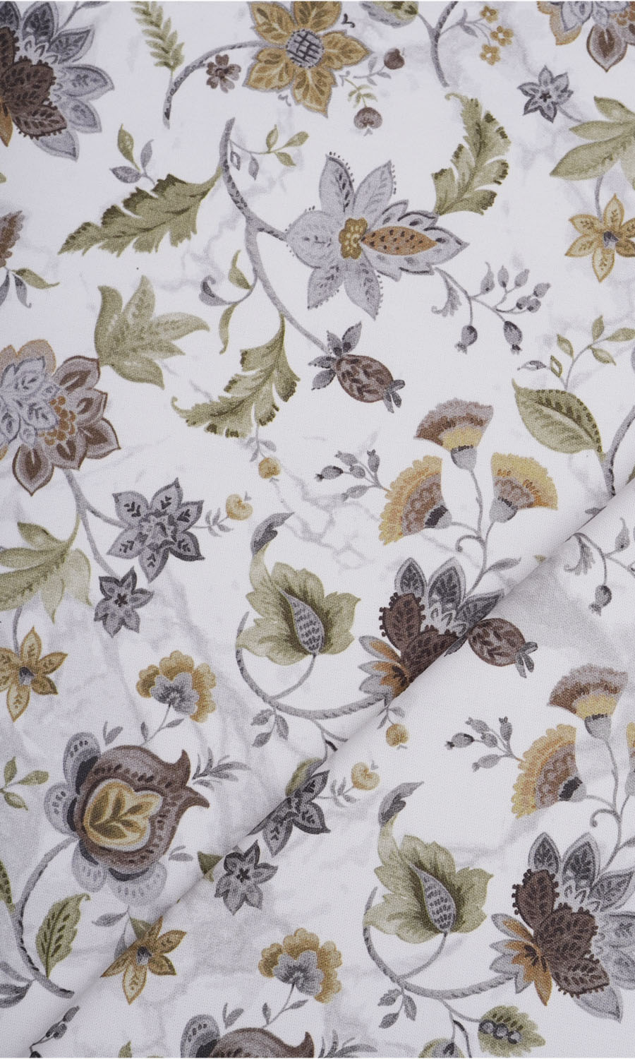 Floral Cotton Fabric Material By the Yard (White/ Grey/ Green)