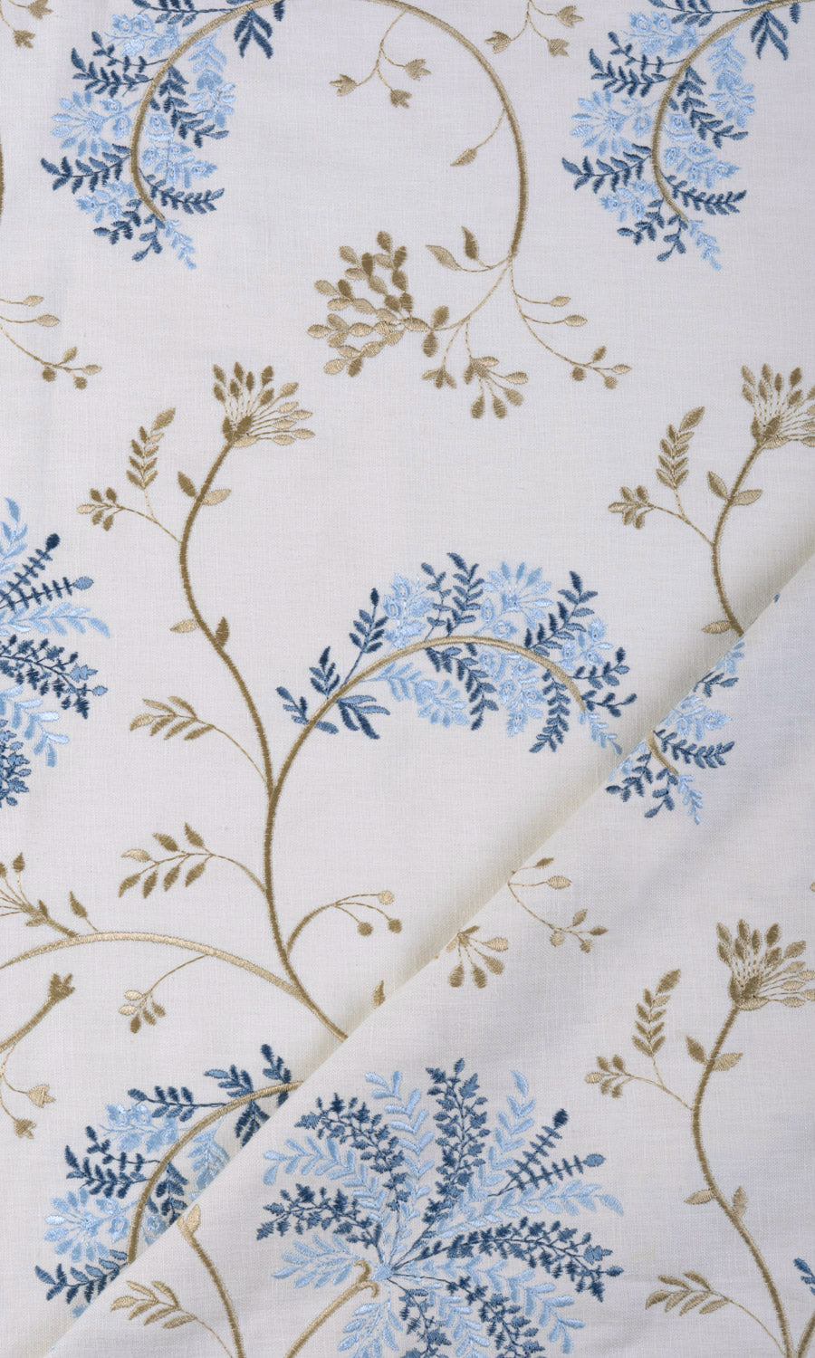 Floral Embroidery Home Textile Fabric Material By the Yard (Brown/ Blue/ White)