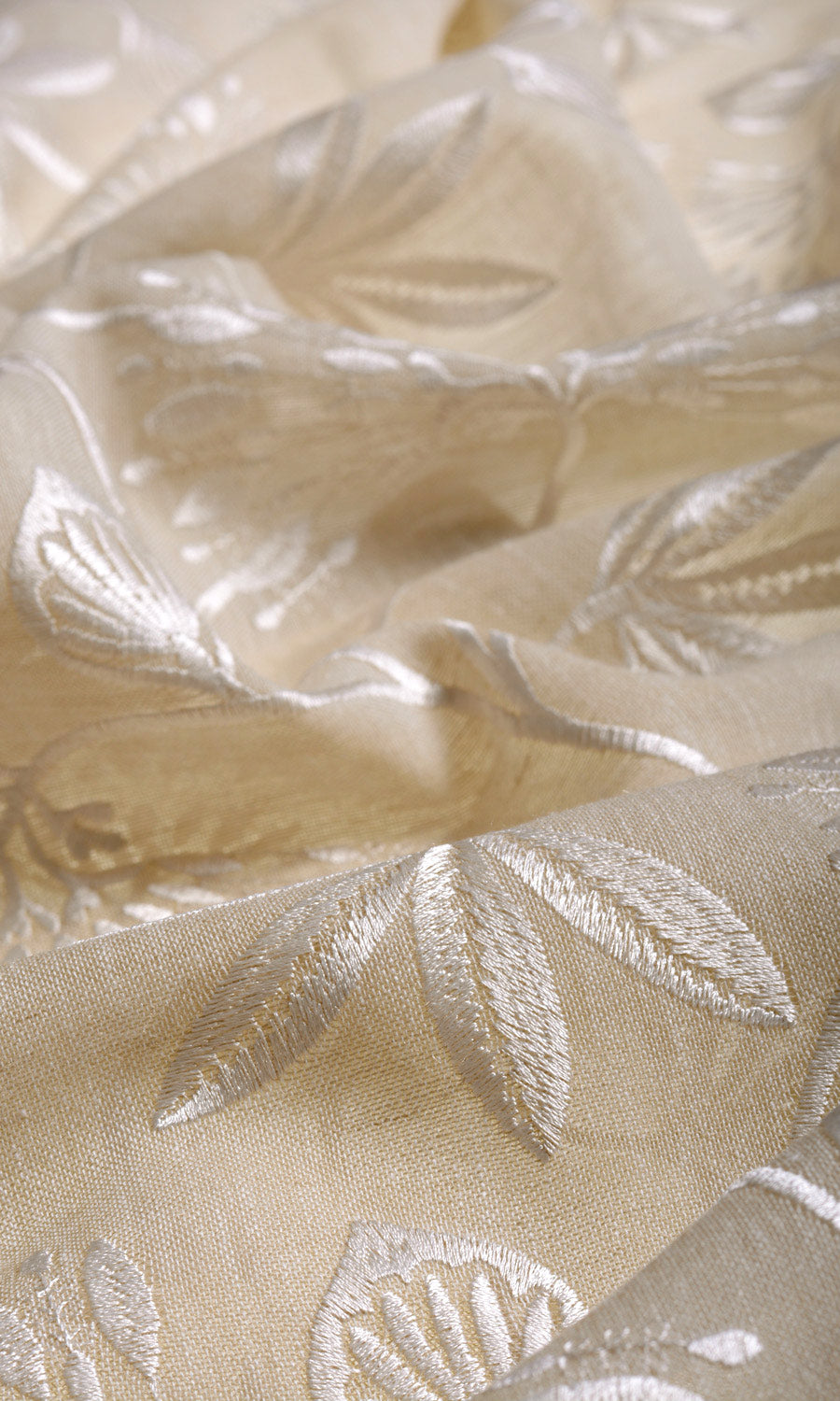 Floral Semi Sheer Fabric Sample for Roman Blinds & Shades (Wheat Beige/ White)