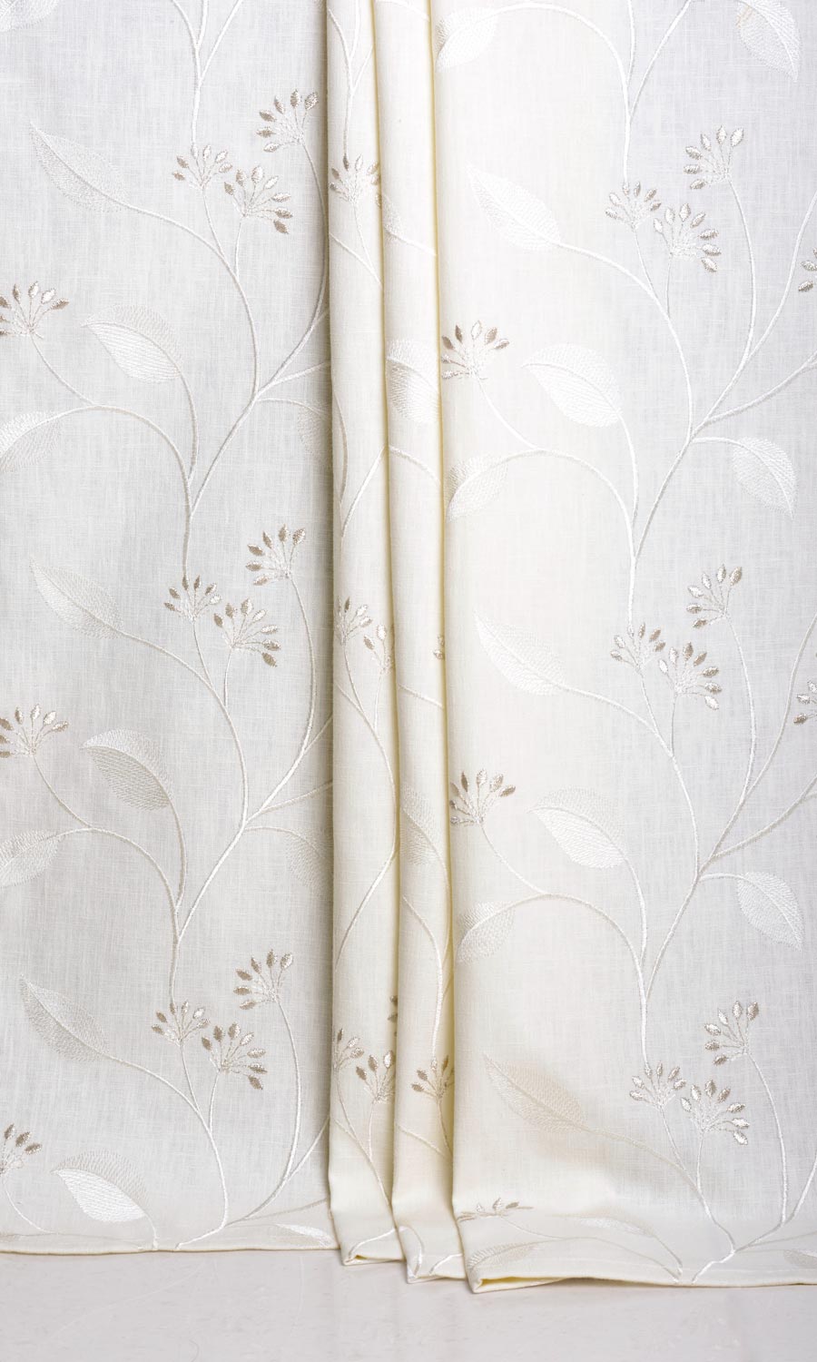 Floral Embroidery Home Décor Fabric Sample (White/ Cream)