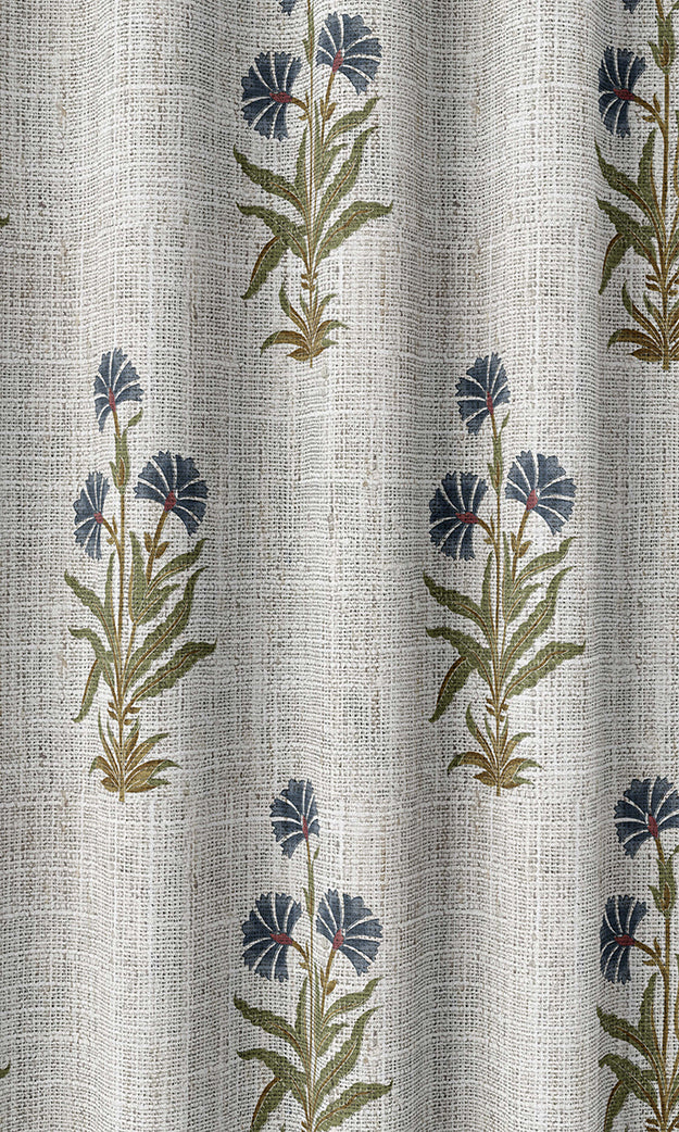 Floral Home Textile Fabric Material By the Yard (White/ Navy Blue/ Green)