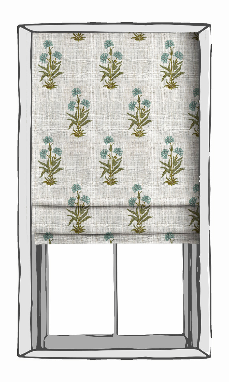 Modern Floral Window Treatments Fabric By the Yard (Green/ Blue/ White)