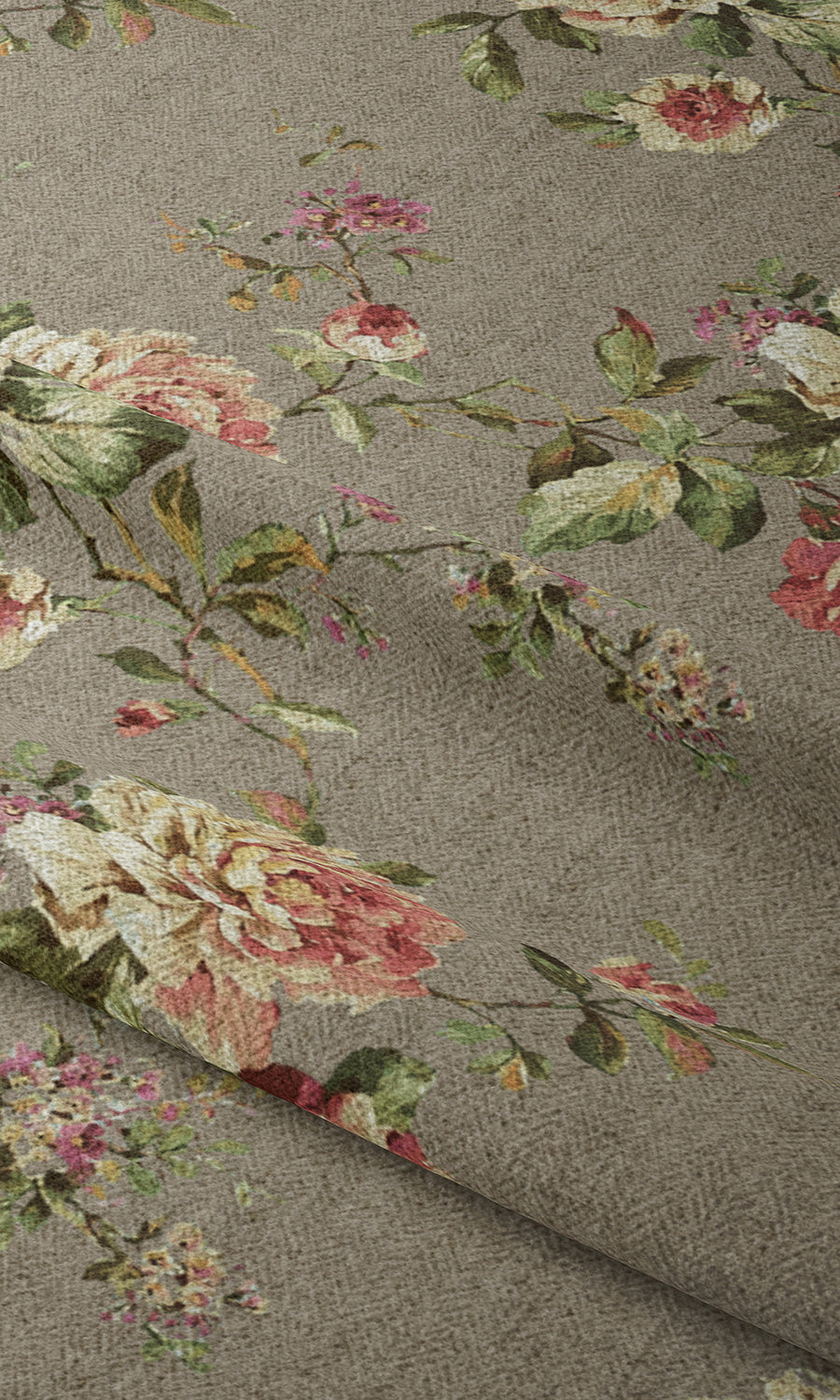 Floral Country Fabric Material By the Yard (Grey/ Green/ Pink)