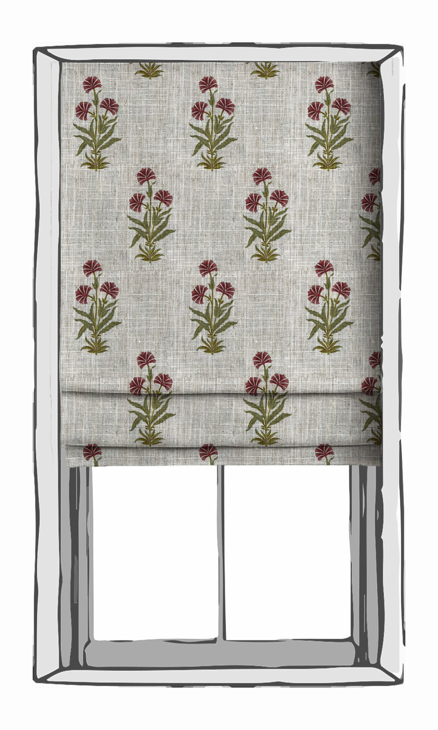 Floral Print Window Treatments Fabric By the Yard (White/ Green/ Red)