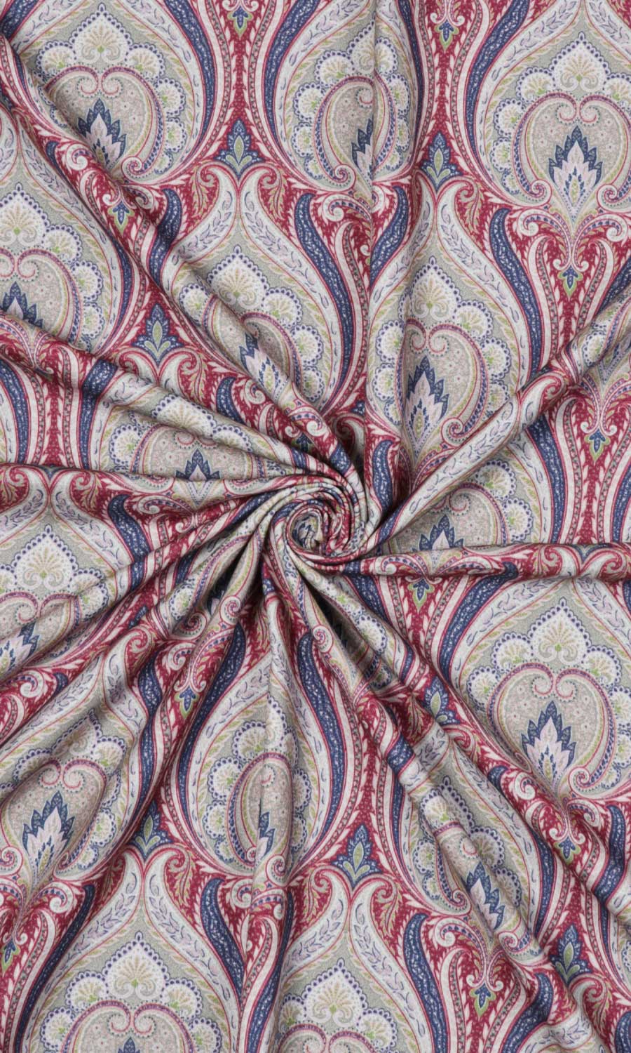 Floral Damask Fabric Material By the Yard (Red/ Blue)